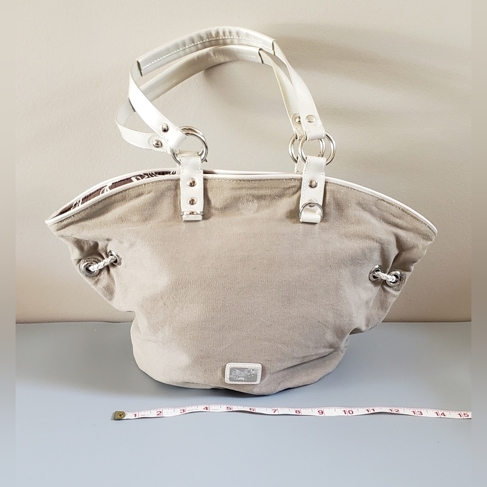 Beijo Canvas Brown & Tan Convertible/Reversible Handbag Purse Shoulder B…